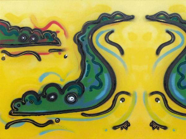 Alligators in pond // 70 x 70 x 4 cm // graffiti and acryllic paint on canvas // 2005 // 11654 views