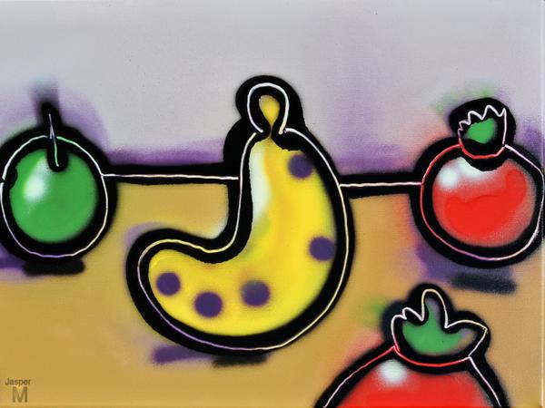 Apple and banana and tomatoes on table (Why not?) // 60 x 40 cm // graffiti on canvas // 2014 // 9690 views