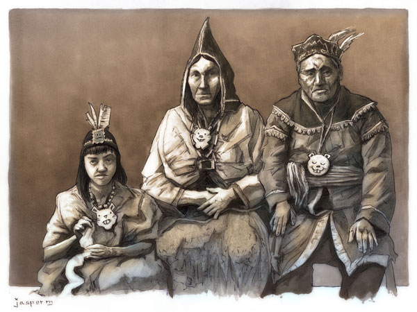 Mi'kmaq chief with family // A4 // pencil, pen, and marker on paper // 2023 // 1032 views