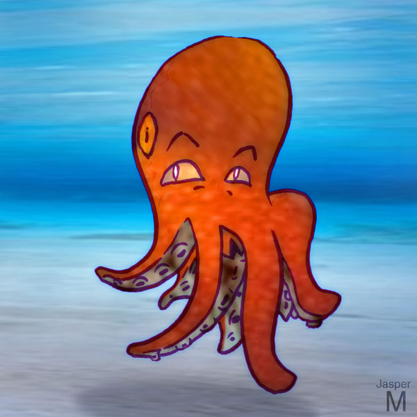 Scheming octopus // 10 x 10 cm // pen plus digital trickery // 2022 // 1843 views