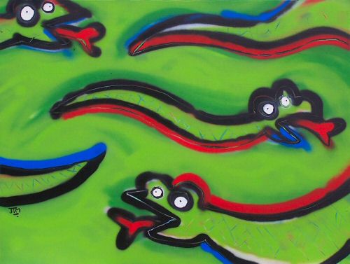 Snakes subjected to choreography // 80 x 60 cm // graffiti and acryllic paint on canvas // 2006 // 11780 views
