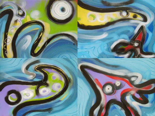 Four times tentacles // 4 x 50 x 40 cm // graffity on four canvasses // 2005 // 11428 views