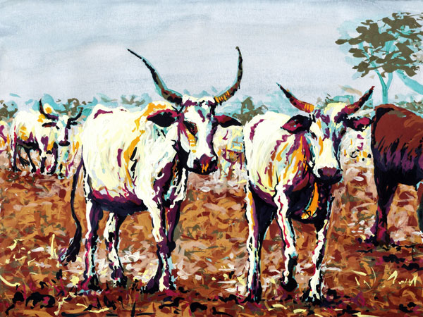 Cow herd faces drought // 30 x 20 cm // gouache and watercolor on paper // 2022 // 3170 views