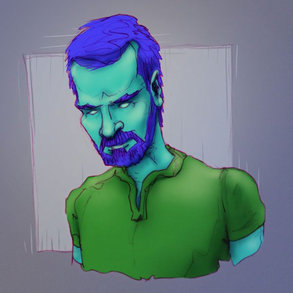 Cyan man // 15 x 15 cm // pencil and pen plus digital paint // 2022 // 3139 views