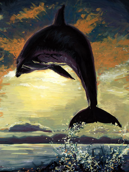 Disco dolphin // 20 x 30 cm // gouache on paper // 2024 // 999 views
