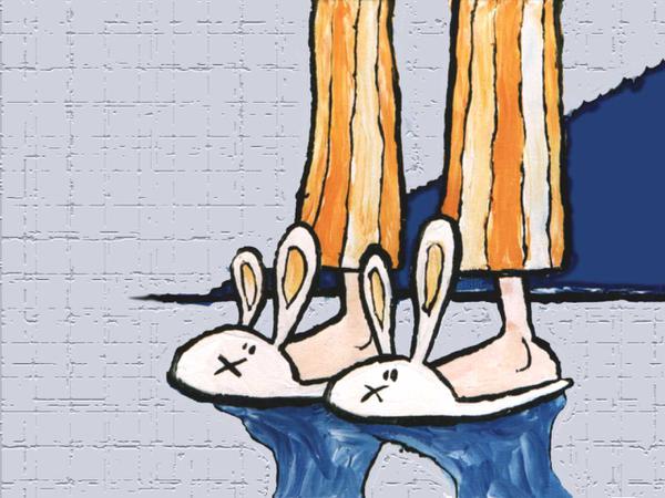 Wears rabbit slippers // 24 x 30 cm // acryllic paint on canvas // 2001 // 10423 views