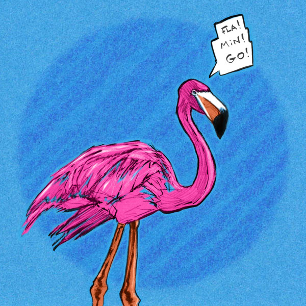 Flamingo in your face // 15 x 15 cm // pencil and pen on paper plus digital ink // 2024 // 1032 views