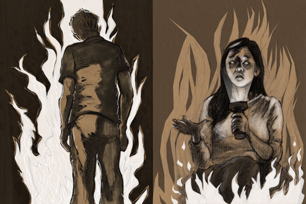 Ghostly tale of the flaming dude // 2 x 10 x 10 cm // graphite and ink on toned paper // 2023 // 904 views