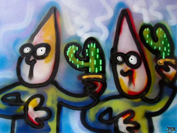 Individuals with cactus // 80 x 50 cm // graffiti and acryllic paint on panel // 2004 // 12448 views