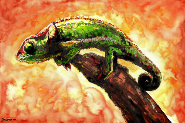 Chameleon awkwardly tries to blend in // 30 x 20 cm // water color // 2021 // 7723 views