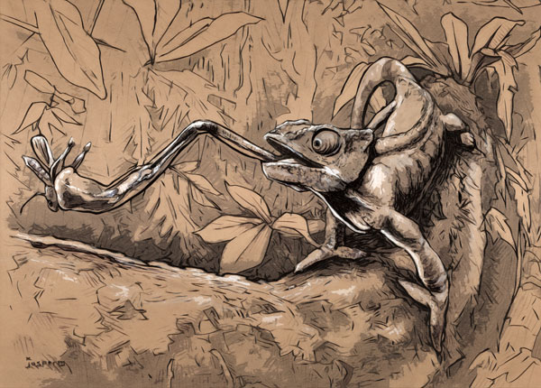 Karmic chameleon comes and goes // 30 x 20 cm // graphite and ink on toned paper // 2024 // 1029 views