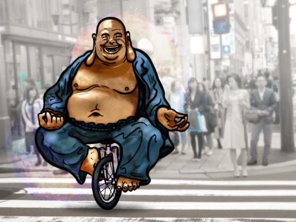 Laughing Buddha on unicycle // 80 x 60 cm // digital composition // 2014 // 11132 views