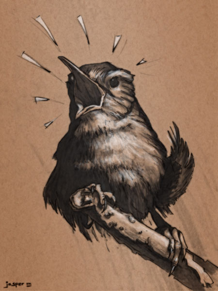 Little bird sings passive-aggressive song // 20 x 20 cm // pencil and pen on toned paper // 2024 // 1043 views