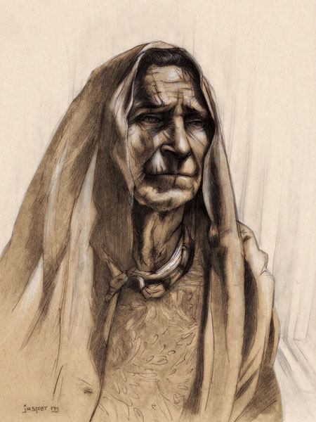Pondering grandmother // 20 x 30 cm // graphite and ink on toned paper // 2024 // 975 views