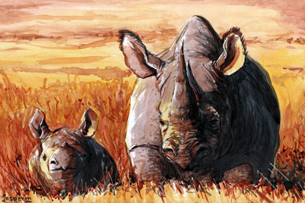 Rhino reveal // 30 x 20 cm // watercolor paint and ink on paper // 2024 // 1011 views