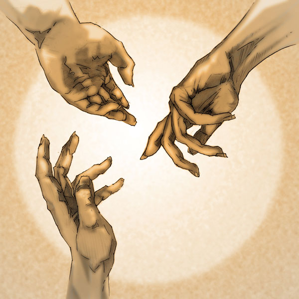 Three helping hands // 1:1 // pencil and pen on paper // 2023 // 2417 views