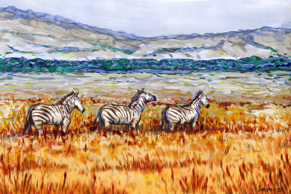 Zebras on a mission // 3:2 // watercolor and pen on paper // 2022 // 12689 views