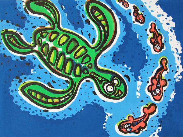 Sea turtle meets fish (silk screen print) // 50 x 35 cm // silk screen print on paper // 2005 // 13738 views